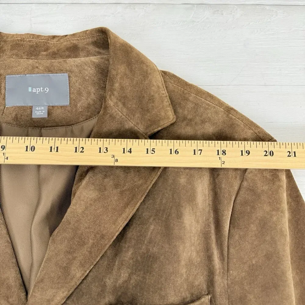 Apt.9 Suede Leather Sport‎ Coat Blazer Men Size 46 R Brown Western Pockets